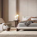 Modern Bedroom Interior With Bed Nightstand Table Lamp Accent Chair And Wardrobe