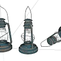 Three Vintage Metal Candle Lanterns With Glass Shades And Distressed Finish