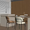 Modern Dining Table Set With Wooden Cabinets Window Blinds And Beige Brown Chairs