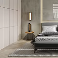 Double Bed In Modern Minimalist Bedroom With Gray Wall Nightstands And Wall Lamps
