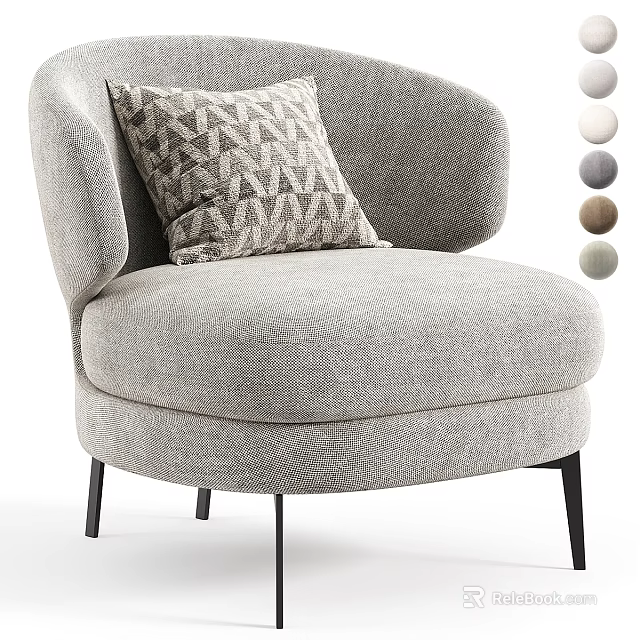 Modern Fabric Single Sofa With Geometric Pillow Black Legs And Color Options 3d model 