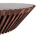 Stylish Round Coffee Table With Dark Brown Wooden Slat Design And Smooth Top
