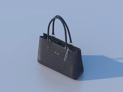 Black Textured Leather Handbag With Dual Handles And Metal Decor Accessory 3d model