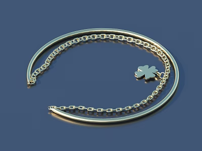 Gold Hoop Jewelry With Delicate Chain And Four Leaf Clover Pendant 3d model