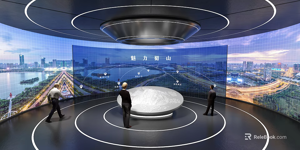 Interactive Shushan Cityscape Display With Large Screen And White Model In Exhibition Hall 3d model