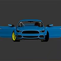 Blue Sports Car Model With Open Doors Yellow Wheels And Brown Interior