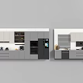Sleek Modern Kitchen Utensils With Grey Cabinets Oven Refrigerator And Coffee Maker