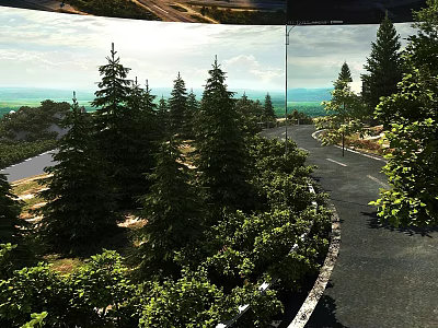 Scenic Hinged Door Opening To Winding Mountain Road With Pine Trees And Greenery 3d model