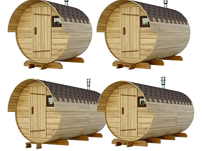 Wooden SPA Sauna With Round Design Wooden Door Small Window Dark Roof And Base Stand 3d model