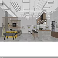 Dessert Shop Modern Interior Design With Bar Counter Stools Wooden Shelves Chandelier And Plants