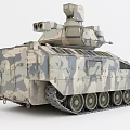 Military Camouflage Tank 3D Model Front View With Tracks And Cannon