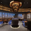 Rustic Bar Interior With Bricked Wall Dark Wooden Paneling And Wall Sconces