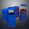 Blue And Rusty Metal Barrels With Open Lids In Studio Display Setup
