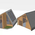 Modern Guesthouse Building With Wooden Structure Sloped Gray Roof And Large Glass Windows