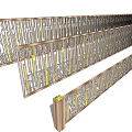 Modern Wooden Fence With Decorative Slatted Design And Yellow Accent Elements For Outdoor Use
