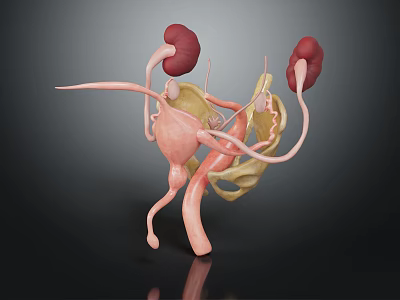 3D Rendered Human Urinary Organs Model With Kidneys Bladder Ureters And Clear Structure 3d model