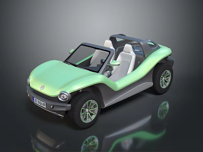 Modern Light Green Open Top Off Road Car With Large Wheels And Light Seats 3d model