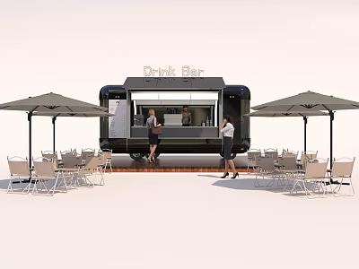 Stylish Canopies For Outdoor Drink Bar Trailer With Seating And Tables Setup 3d model