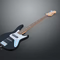 Black Electric Bass Guitar and Art Painting Supplies on Dark Background Surface
