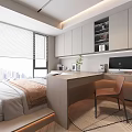 Modern Tatami Bedroom Interior With Tatami Bed Desk Chair Storage Cabinets And City View