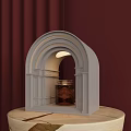 Arched Design Table Lamp With Light Colored Frame Warm Glow And Maroon Curtains Setting 3d model