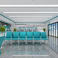 Modern Service Hall Interior With Blue Chairs Service Counters Screens And Green Plants