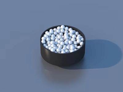 Round Black Container Filled With White Balls For Daily Household Use 3d model