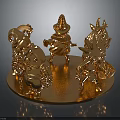 Golden Decorative Figurines Display With Four Character Figures On Circular Base