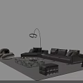 Modern Leather Sofa And Marble Coffee Table Set With Ottoman Floor Lamp And Armchair
