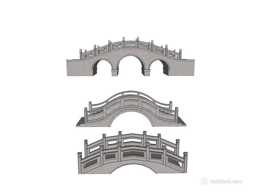 Traditional Stone Arched Bridges Design With Ornate Railings And Details 3d model 