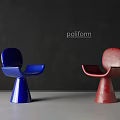 Stylish Blue And Red Poliform Single Chairs In Modern Design 3d model
