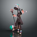Fantasy Female Character In Dark Attire With Creature Inspired Staff And Mythical Accessories