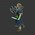 Man In Blue Robe With Green Hair Holding Axe And Decorative Belt