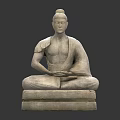 Stone Buddha Sculpture Sitting in Cross Legged Position With Hand Gesture On Square Pedestal
