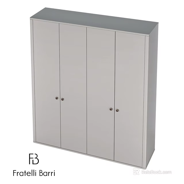 Modern White Storage Cabinet With Four Doors And Metal Handles 3d model 