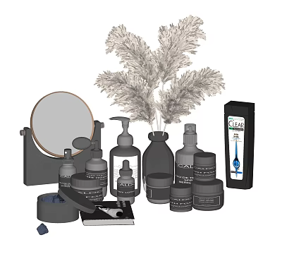 Perfume Cosmetics Elegant Collection With Mirror Decorative Plant Lotion Bottles Cream Jars and Box 3d model