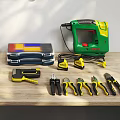 Hardware Tools Various Types with Drills Wrenches Screwdrivers Organized on Wall and Table 3d model