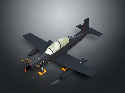 Black Military Trainer Aircraft Model With Transparent Cockpit And Yellow Details On Gray Background 3d model