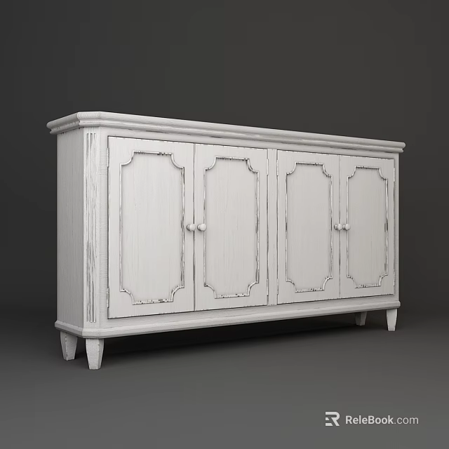 White Rustic Sideboard With Decorative Panel Doors And Wooden Legs For Living Room 3d model 