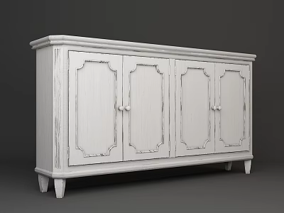 White Rustic Sideboard With Decorative Panel Doors And Wooden Legs For Living Room 3d model