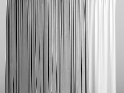 Gray And White Modern Fabric Curtains Hanging In Interior Space 3d model