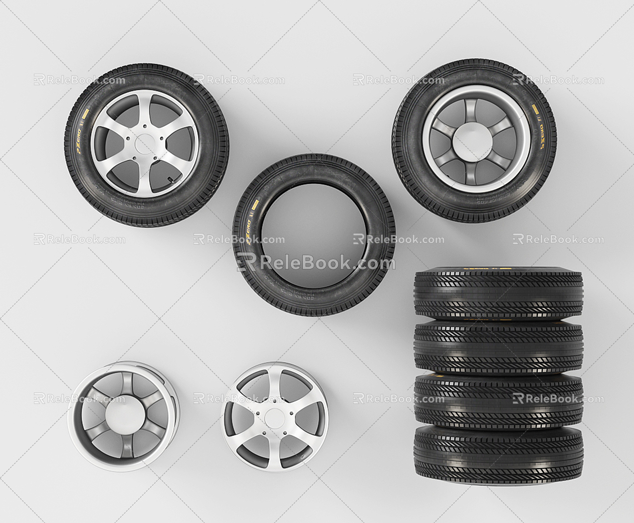 Hyundai Tire Automobile Aluminum Alloy Wheel Rubber Wheel Combination 3d model