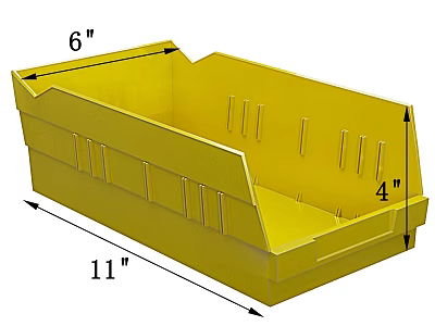 Yellow Plastic Storage Container for Home Organization with 6 Inches 4 Inches 11 Inches Dimensions 3d model