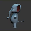 Cute Light Blue Cartoon Elephant With Pink Ears Green Eyes Standing On Reflective Surface
