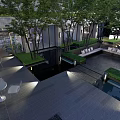 Modern Courtyard Garden Design With Green Trees Water Feature And Seating Area