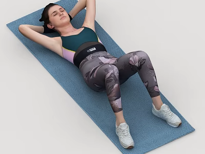 Woman Doing Sit Ups On Blue Yoga Mat With Athletic Wear And Waist Trainer 3d model