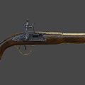 Antique Pistol With Wooden Stock And Engraved Metal Components And Brass Parts