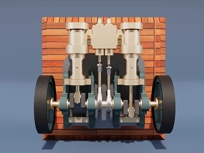 Industrial Equipment Featuring Dual Cylinders Metal Components Black Wheels And Wooden Structure Background 3d model