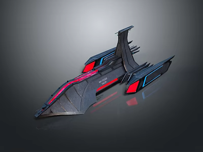 Futuristic Spaceship Design For Space Exploration With Aerodynamic Structure And Red Blue Lighting 3d model