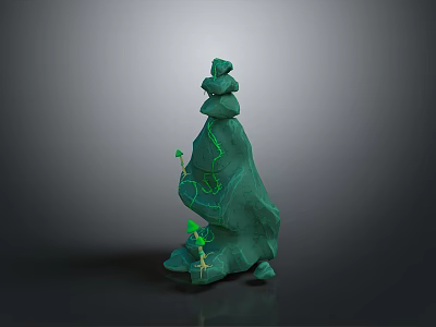 Stone Wood Decorative Sculpture With Green Details And Natural Design 3d model